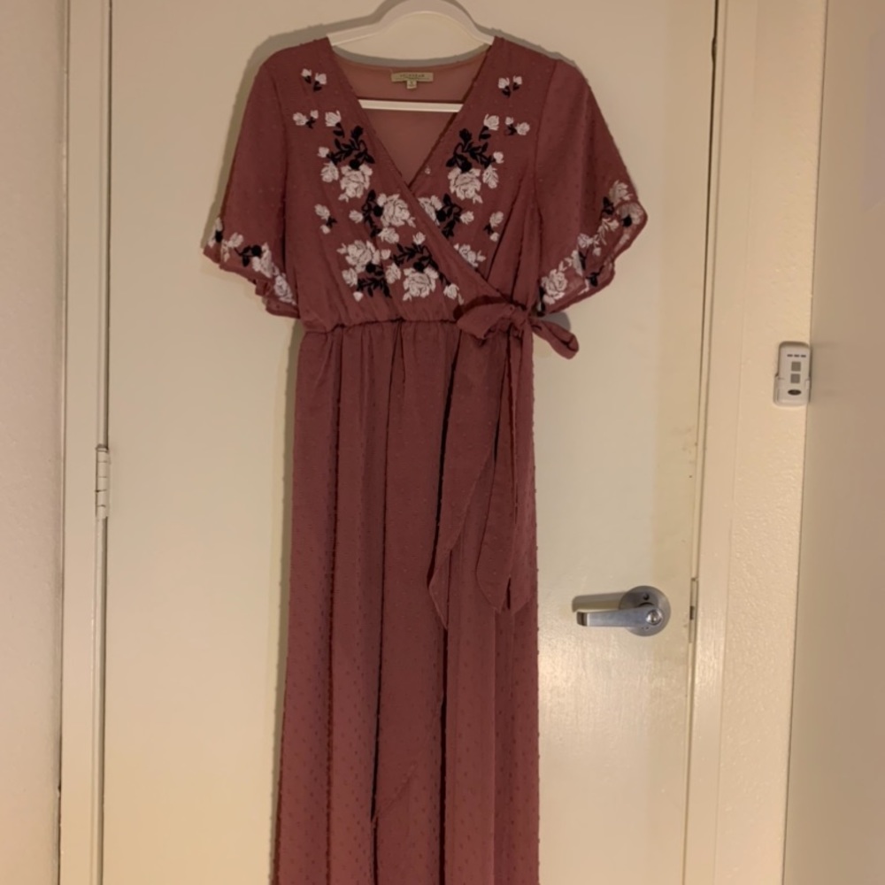 Blush Dress with Floral Embroidery